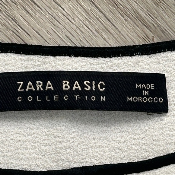 Zara Basic White Blouse w/Black Outline Sz L - Picture 5 of 9